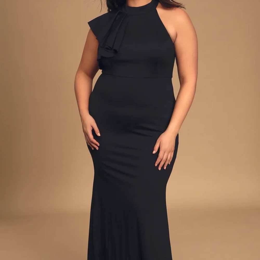 Lulus Slate Blue maxi dress ruffle detail shoulder